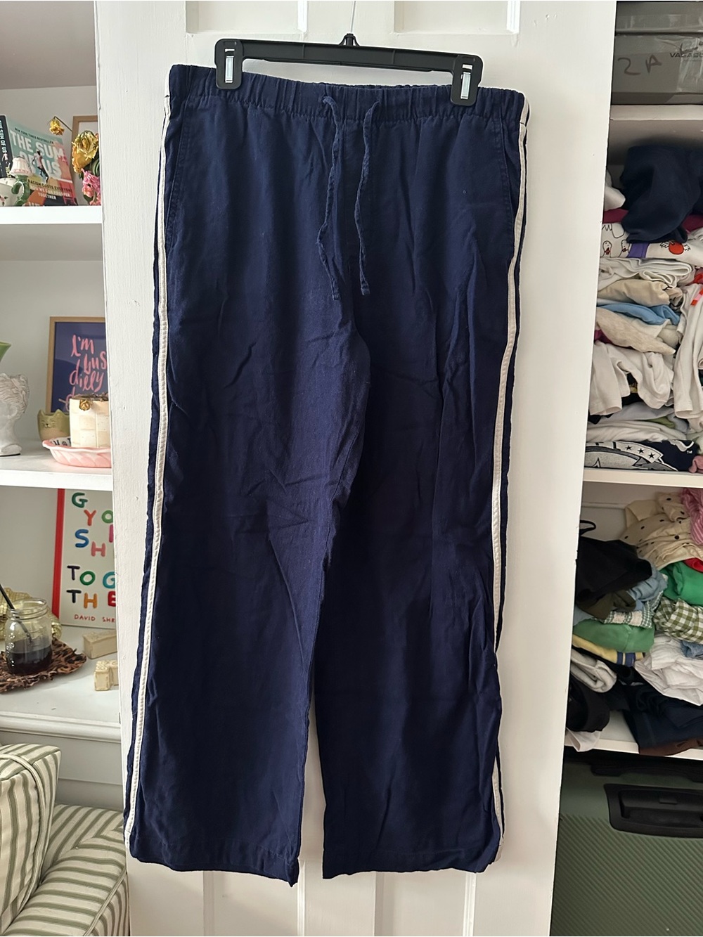gap linen-blend stripe pull on pants